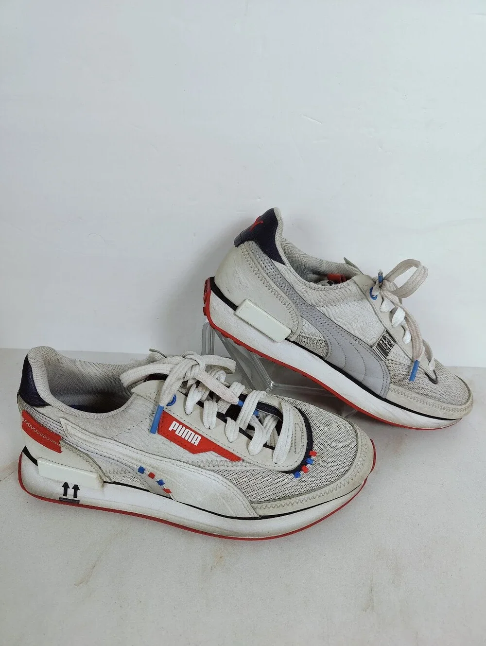 Puma Men's Future Rider S&S Sneakers Glacier Gray White High Risk Red, Sz 7.5